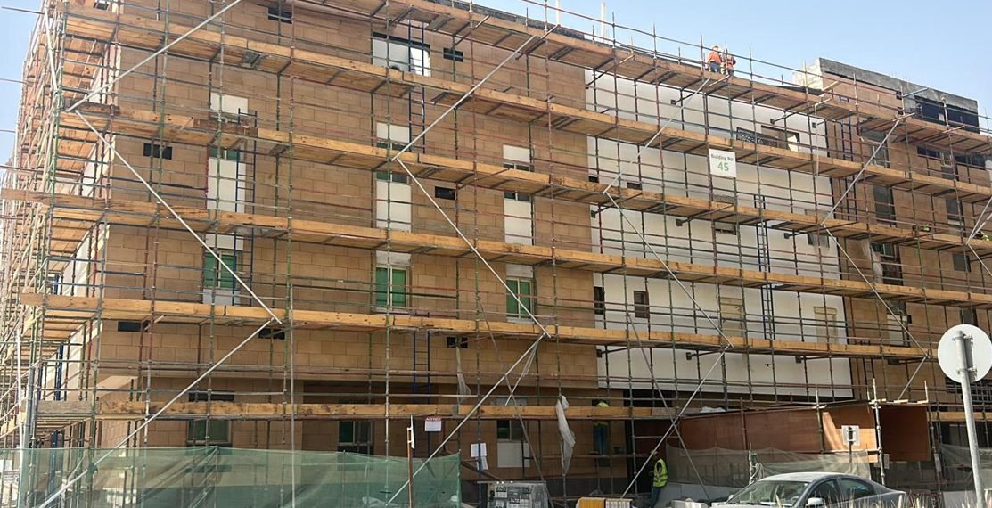Building facade under construction